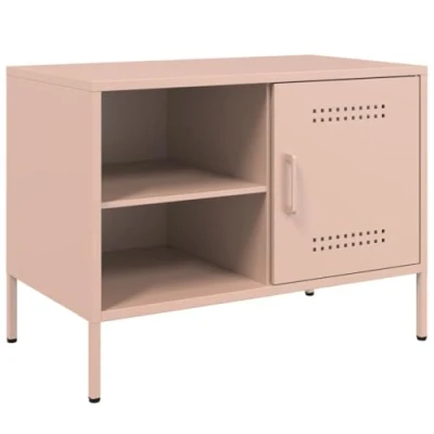 Image of vidaXL Industrial Steel TV Cabinet Pink 68x39x50.5 cm with Storage and Open Shelves for Living Room or Bedroom