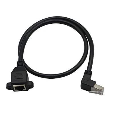 Image of Ethernet Extension Cable,RJ45 Male to Female Screw Panel Mount CAT6/5e/5 Shielded Network LAN Extender Cord Connector (Angled Down)