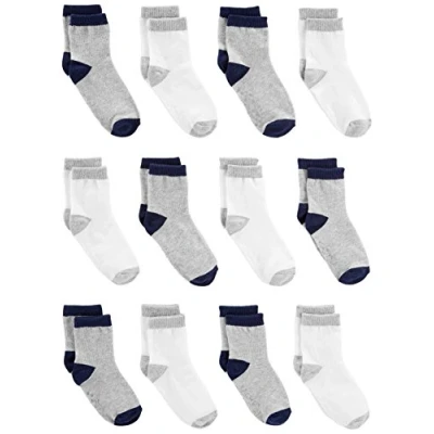 Image of Simple Joys by Carter&#039;s Baby Boys&#039; 12 Pack Sock Crew, Grey/White, 24 Months (Pack of 12)