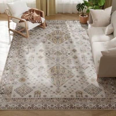 Image of Flannel Non Slip Washable Rug for Living Room, 290 x 200 cm, Beige Homcom