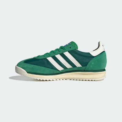 Image of adidas Originals SL 72 RS Unisex Trainers, Size: 4.5, Green/core white/collegiate green Leather and textile