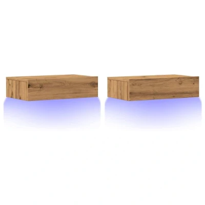 Image of vidaXL TV Cabinets with LED Lights Artisan Oak Media Unit for Living Room/Bedroom Wall Mountable, 60x35x15.5 cm, Durable Engineered Wood, Modern Storage Solution