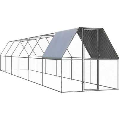 Image of vidaXL Chicken Coop Run Hen House Galvanised Steel Frame Water Resistant PE Roof 2 x 12 m Lockable Door
