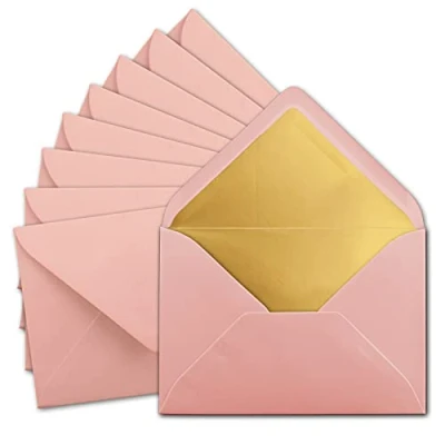 Image of FarbenFroh by Gustav Neuser DIN C5 Envelope, 25 x Pink with Golden Silk Lining, Format, Blank Envelopes, Postal No Window