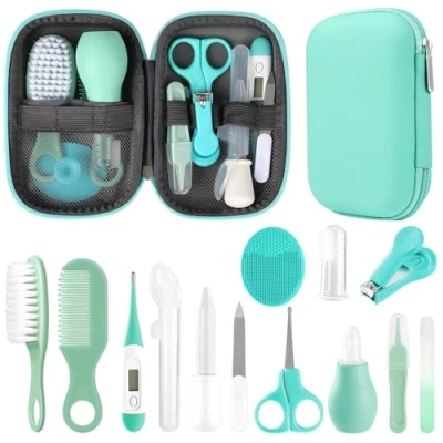 Image of Baby Healthcare and Grooming Kit, Infant Safety Care Set with Hair Brush Comb Nail Clipper, Essentials Kit for Newborn Girls Boys (Green 18 in 1）