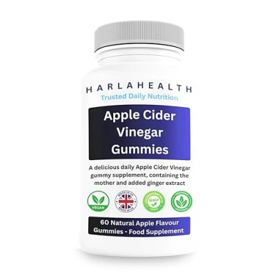 Image of Apple Cider Vinegar 60 Natural Flavour Gummies with The Mother &amp; Ginger 1 Months Supply Suitable for Vegetarians Vegans Harla Health Made in UK GMP Codes of Practice