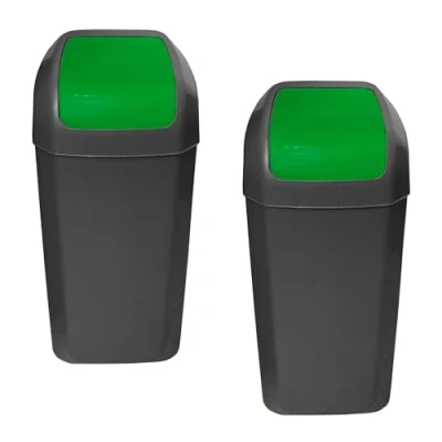 Image of WELL HOME MOBILIARIO &amp; DECORACIÓN Set of 2 Buckets Swing Top Bin 15L/U Green