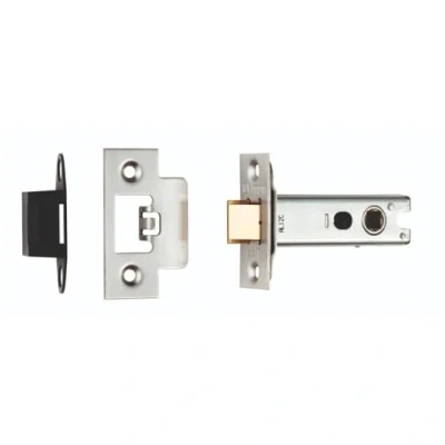 Image of 64mm Heavy Sprung Tubular Door Latch Square Strike Plate Forend Satin Steel
