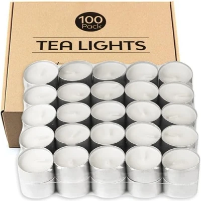 Image of 8 Hour Tea Light Candles 100 Pack Long Burning Time Unscented White