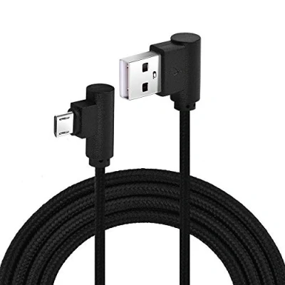 Image of Right Angle Micro USB Cable, Nylon Braided 90 Degree A to B Charging &amp; Data Sync Cable for All Devices 2 Meters(6.5ft) Black