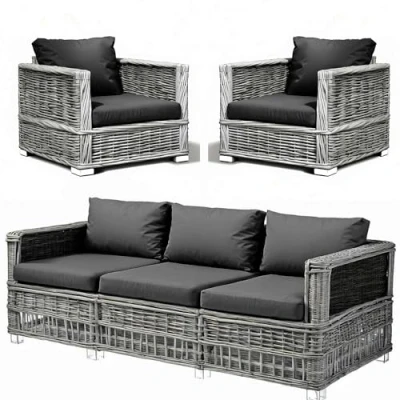Image of Kosiproducts Replacement Rattan Cushion Seat Cushions Garden Patio Furniture [Black, 5 Seats + Cushions] Furntiure Not Included