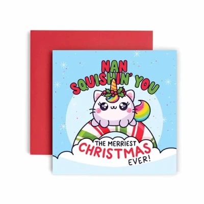 Image of Huxters Christmas card for Nan Caticorn Squishin&#039; a Merry cute xmas 14.8cm (Caticorn Nan)