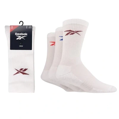 Image of Mens and Women&#039;s 3 Pair Reebok Essentials Cotton Crew Socks with Arch Support White 4.5 6 UK