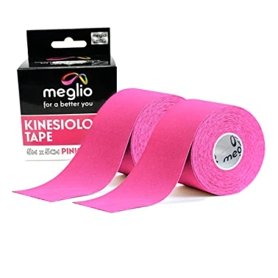 Image of Meglio Kinesiology Tape Uncut 5m Roll Sports Strapping for Injuries, Support Muscle Tape, K Physio Trans Athletic Breathable &amp; Waterproof (Pink) 2 Rolls