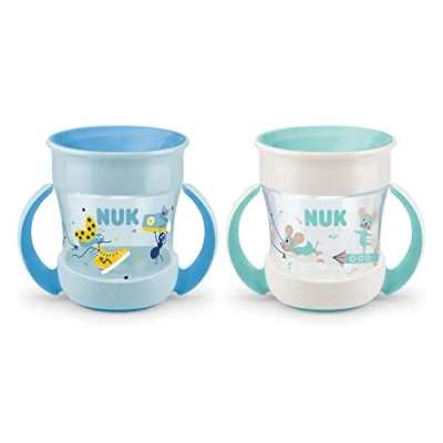 Image of NUK Mini Magic Cup Sippy , 360 Anti Spill Rim 6+ Months Easy Grip Handles BPA Free 160 ml Blue &amp; Turquoise 2 Count