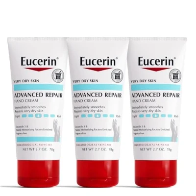 Image of Eucerin Advanced Repair Hand Cream Fragrance Free, Lotion for Very Dry Skin 2.7 oz Tube (Pack of 3)
