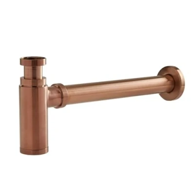 Image of Milano Alara Modern Exposed Bottle Trap for Wall Hung or Washstand Basin Brushed Copper