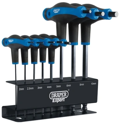 Image of Draper Expert Soft Grip Metric Hex &amp; Ball End T Handle Key Set (8 Piece)