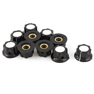 Image of Sourcingmap 10 Pcs Black Silver Tone 16mm Top Rotary Knobs for 6mm Dia. Shaft Potentiometer