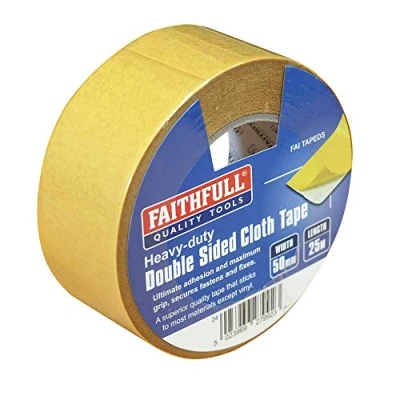 Image of Faithfull FAITAPEDS Double Sided Heavy Duty Cloth Tape 50mm x 25M, Yellow
