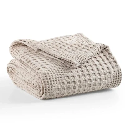 Image of Milam London Bed Throw King Size Bedspread 100% Cotton Soft Blanket For Sofa Throws Large 3 Seater Joanna Collection Beige 220 x 250 cm
