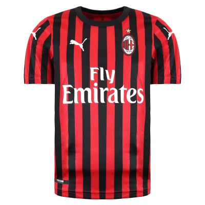 Image of PUMA Children&#039;s Acm Home Shirt Replica Ss Kids With Sponsor Logo Jersey, Red (Tango Red/Puma Black), 7 8 Years(128 EU)