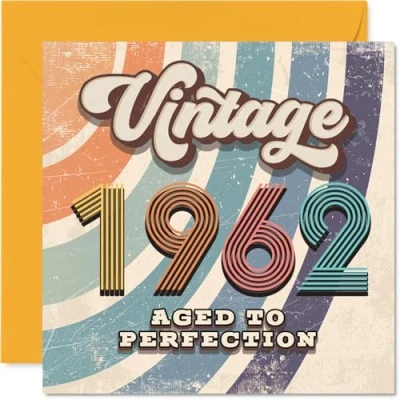 Image of 63rd Birthday Card for Men Women Vintage 1962 Aged To Perfection Happy 63 Cards Grandad Nan Brother Neighbour Auntie Nanny, 145mm Bday Greeting