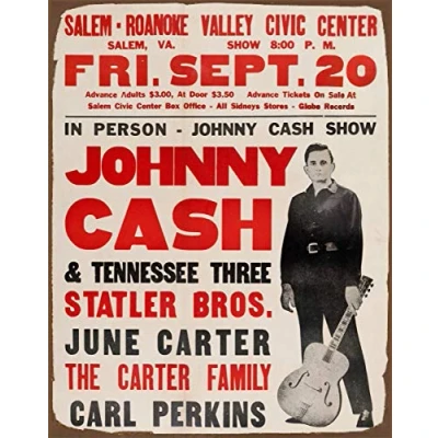 Image of BCTS 8x12 inch Johnny Cash Performance Poster Vintage Style Metal Advertising Wall Plaque Sign Decor SP#111