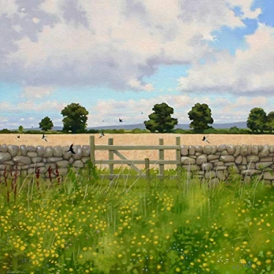 Image of Swallows and landscape greeting card by Heather Blanchard