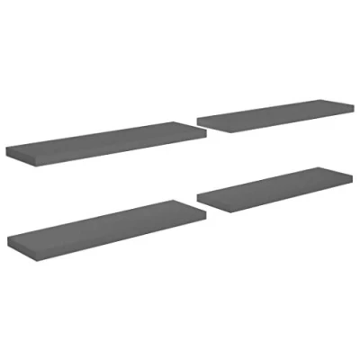 Image of vidaXL Floating Wall Shelves Set of 4 High Gloss Grey Durable Honeycomb MDF &amp; Metal Frame Easy to Install Perfect for Home Decor and Storage 90x23.5x3.8 cm