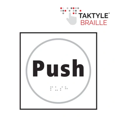 Image of Push Braille Sign, Self Adhesive Tactile, White, W150 x H150mm