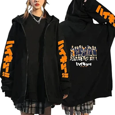 Image of MEDM Anime Jual Kaos Karasuno Haikyuu Cosplay Zip Up Hoodie Women Men Harajuku Sweatshirt High School Manga Jacket Coats Style2XXS