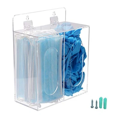Image of Koemehr Acrylic Disposable Face Mask and Glove Dispenser Box Holder with Lid, Hairnet &amp; Shoe Cover Dispenser, Bouffant Cap Can Hang on The Wall Stand Table, Clear