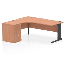 Image of Impulse 1800 LH Crescent Desk Beech/Black Cable Managed Leg 600 DH Ped