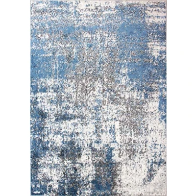 Image of BlDistressed Blue and Grey Abstract Rug Soft Plush Textured Ombre Durable Affordable Living Room Area Bedroom Hallway Rugs 80cm x 150cm