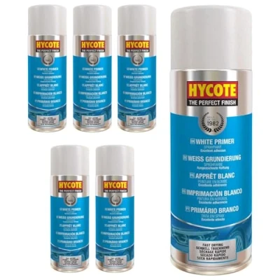Image of Hycote Fast Drying Aerosol Car Spray Paint, White Primer, 400 ml (Pack of 6)