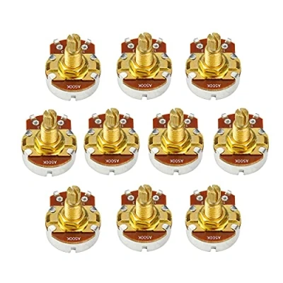 Image of FLEOR 10PCS Full Size A500K Audio Taper Potentiometer Guitar Tone Volume Control Pots L18mm Gold plated Copper Long Split Shaft