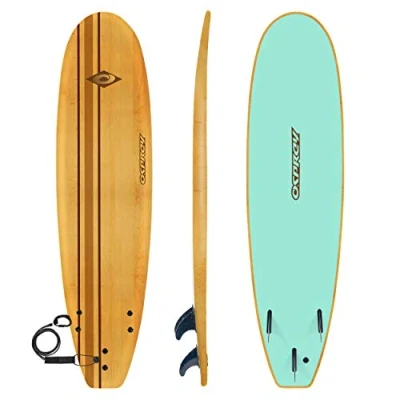 Image of Osprey Pinstripe Foam Surfboard Soft Foamie Complete with Leash and Fins, High Spec Vacuum Sealed, Wood Effect, 5 ft/6 ft/7 ft/8 ft/9 ft