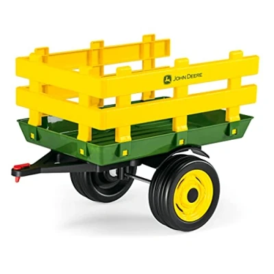 Image of Peg Perego Children&#039;s John Deere Stake Side Trailer, Green &amp; Yellow