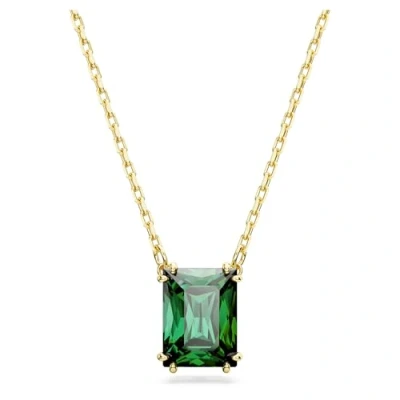 Image of Swarovski Matrix Pendant Necklace, Green Rectangular Cut Crystals in a Gold Tone Plated Setting, from the Collection