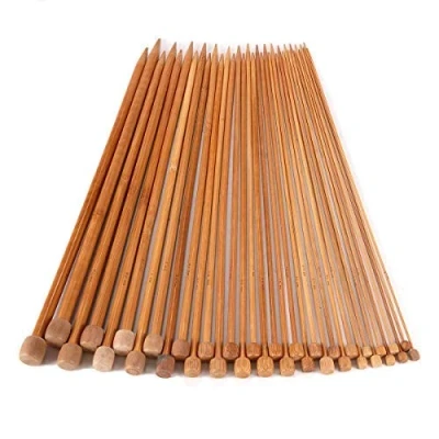 Image of Uhat Pack 36 Single Pointed Bamboo Knitting Needles Set 36cm Tools Kit for Beginner 18 Sizes 2.0mm 10mm