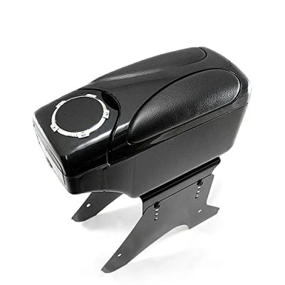 Image of Car Armrest Organizer Storage Box Universal Centre Console Black Leather Cushion Adjustable Arm Rest High Comfort Pad
