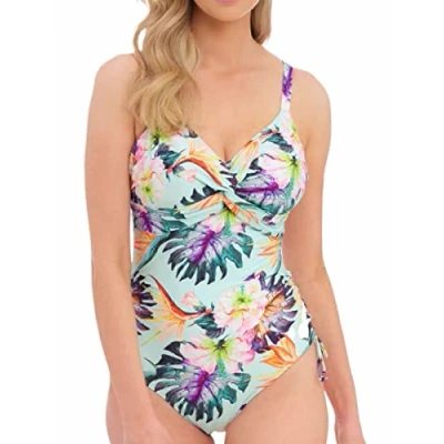 Image of Fantasie Womens Paradiso Twist Front Adjustable Leg Swimsuit Blue Polyamide Size 36F