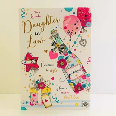 Image of Jonny Javelin Lovely Daughter in Law Birthday Card Champagne Bottle Balloons Presents