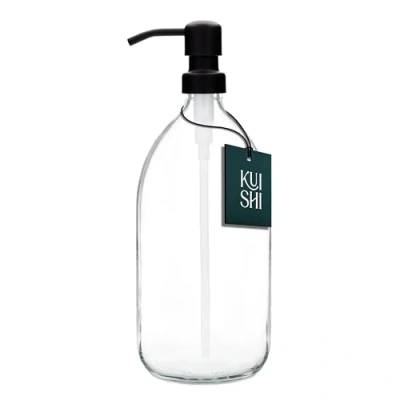 Image of Kuishi Clear Glass Pump Bottle Dispenser [1000ml, Bronze Pump] Refillable Amber Soap with Stainless Steel Pump, Eco Friendly (BPA Free)