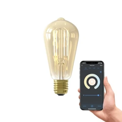 Image of CALEX Smart Filament Bulb E27, WiFi LED ST64 Bulb, Warm White Light, Gold, App and Works with Amazon Alexa Google Home, 7W