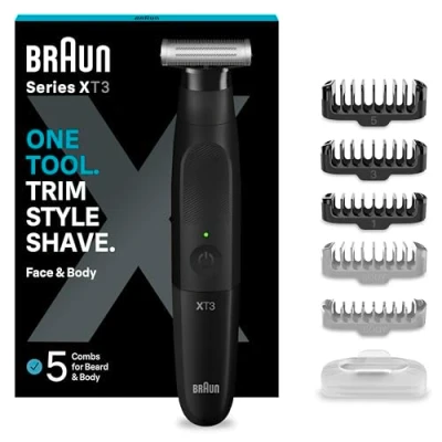 Image of Braun Series X beard trimmer/ body groomer/electric razor men/ professional hair clippers, 5 attachments for face and body, 45 min wireless run time, XT3200
