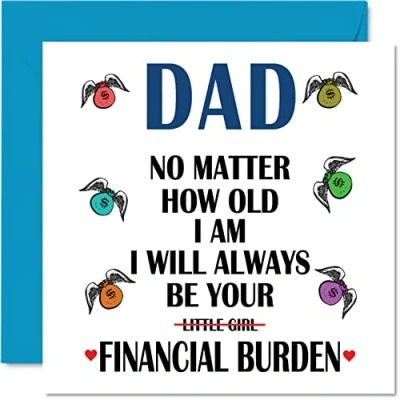 Image of Funny Birthday Cards for Dad Financial Burden Joke Happy Card from Daughter, Banter Father Gifts, 145mm x Father&#039;s Day Greeting Gift Daddy Papa