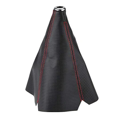 Image of Gear Shift Knob Gaiter, Gaiter Boot Cover, Head Shifter Universal Carbon Fiber Style PU Leather Cover Red Stitch