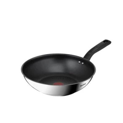 Image of Tefal Titanium Max 28 cm Stainless Steel Wok Pan, Long Lasting Non Stick, Smart Cooking Signal Technology Suitable for All Hobs + Induction